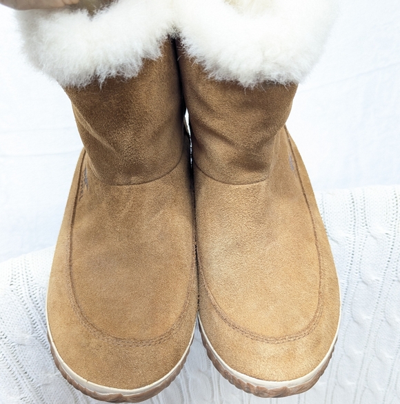 Sorel Women's Out N' About Brown Suede Leather Winter Boots White Fur Trim Sz 11 - Picture 3 of 7